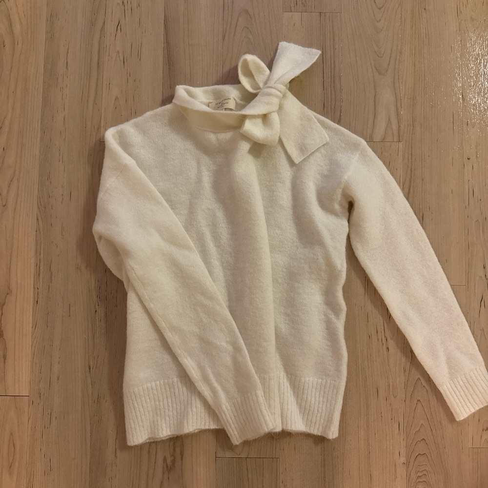 Sezane Cream Turtleneck Sweater with Bow